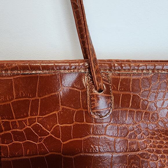 Maurizio Taiuti Large Shoulder Bag Crocodile Skin Pattern Brown Leather Vtg 90s - Picture 7 of 16